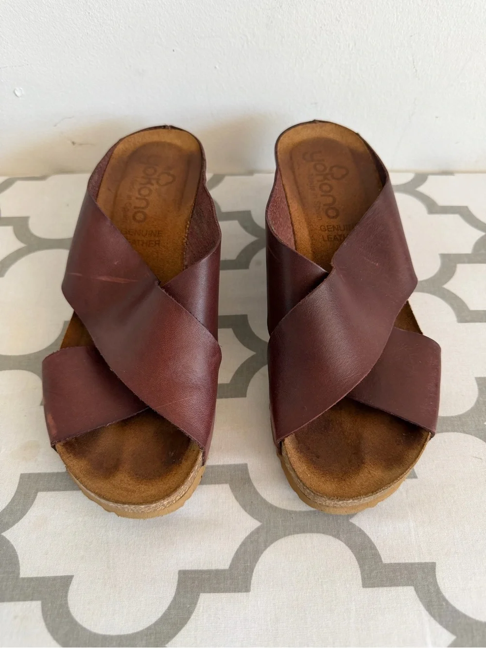 Platform Slide Wedge Sandals in Dark Brown Leather